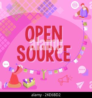 Testo che mostra l'ispirazione Open Source. La foto concettuale contiene il codice sorgente che può essere modificato e migliorato Foto Stock
