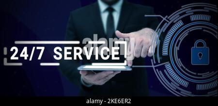 Cartello con 24 OR7 Service. Concetto di Internet che fornisce un'assistenza che è disponibile tutto il tempo Foto Stock