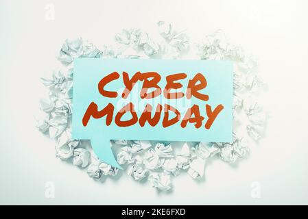 Scrittura di testo visualizzato Cyber Monday. Idea di affari un giorno in cui i Web site del ecommerce offrono un affare speciale per i compratori Foto Stock