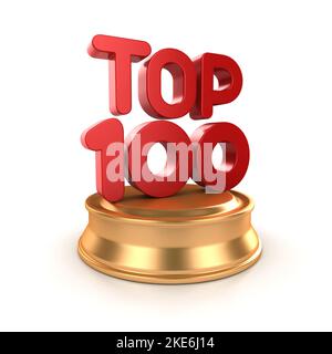 Red Top 100 List , immagine generata dal computer con rendering 3D. Isolato su bianco. Foto Stock