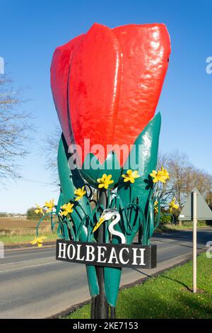 Cartello stradale, Spalding Road, Holbeach, Lincolnshire, Inghilterra, Regno Unito Foto Stock