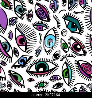 Sfondo trasparente degli occhi delle persone. Illustrazione vettoriale Abstract Witch Look. Stampa su tessuto. Occhio divino tutto-vedente disegnato a mano. Illustrazione Vettoriale