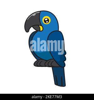 Un simpatico pappagallo di cartoni animati blu con occhi brillanti su sfondo bianco Illustrazione Vettoriale