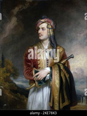 Lord Byron in abito albanese di Thomas Phillips, 1813. George Gordon Byron, 6th Barone Byron (Lord Byron, 1788 – 1824), è stato un poeta inglese Foto Stock