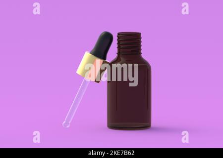 Siero per la cura della pelle in flacone contagocce su sfondo rosa. rendering 3d Foto Stock