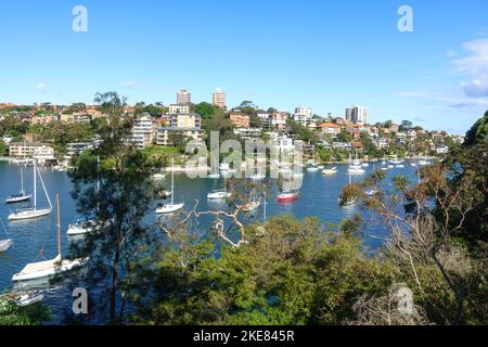 Barche a vela ancorate a Mosman Bay, Sydney, Australia Foto Stock