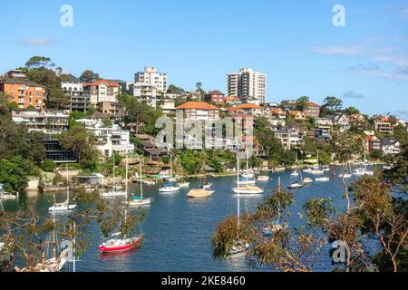 Barche a vela ancorate a Mosman Bay, Sydney, Australia Foto Stock