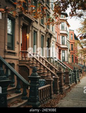 Brownstones a Bedford-Stuyvesant, Brooklyn, New York Foto Stock