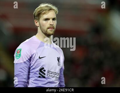 Anfield, Liverpool, Merseyside, Regno Unito. 9th Nov 2022. Carabao Cup football, Liverpool contro Derby County; Caoimhin Kelleher di Liverpool Credit: Action Plus Sports/Alamy Live News Foto Stock