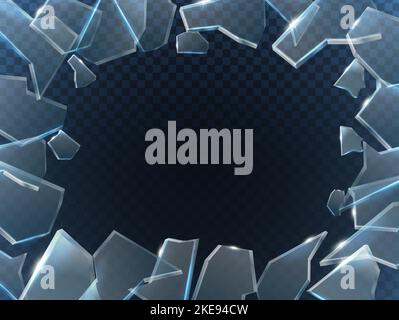 Cornice in vetro spezzato realistica su sfondo trasparente. Illustrazione Vettoriale