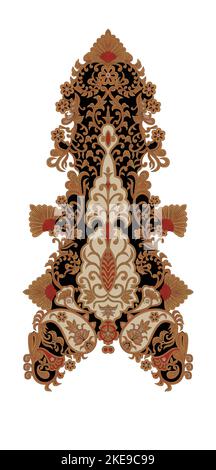 Si tratta di un unico bordo etnico geometrico tradizionale digitale, con motivi floreali, foglie di fiori ed elementi d'arte Mughal, motivo a trama astratta e o vintage Illustrazione Vettoriale