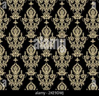 Sfondo motivo senza cuciture Damask vettoriale. Classico lusso antico ornamento damascato, reale vittoriano texture senza cuciture per sfondi, tessuti. Illustrazione Vettoriale