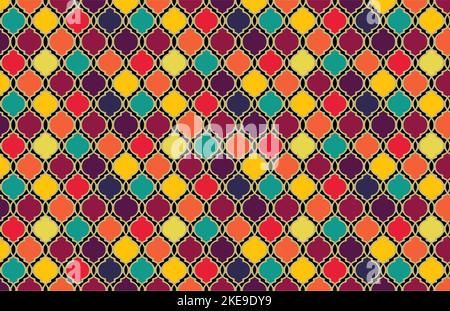Sfondo ornamentale islamico multicolore senza cuciture a colori. Dettagli islamici ornamentali colorati di mosaico. Arabo, ornamento orientale, motivo persiano. Illustrazione Vettoriale