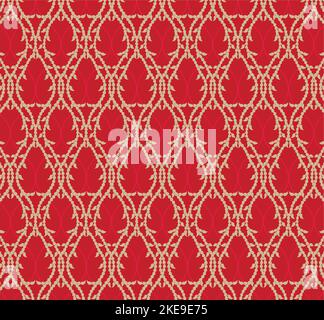 Motivo floreale. Carta da parati barocca, damasca. Sfondo vettoriale senza giunture. Ornamento rosso e bianco. Elegante motivo grafico. Illustrazione Vettoriale
