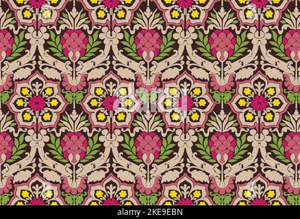 Etnico Madhubani, kalamkari, chintz, Kani, astratto, Design shirting, motivo Ajrakh, Ikat, stampa a blocchi, stampa batik, Tessile digitale di sfondo Illustrazione Vettoriale