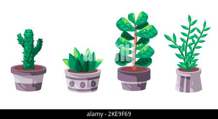 Collezione set di casa pianta in vaso verde illustrazione in vaso Illustrazione Vettoriale