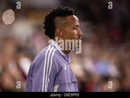 10th novembre 2022; Stadio Santiago Bernabeu, Madrid, la Liga Santander, Real Madrid CF contro Cadice CF; Militao Foto Stock