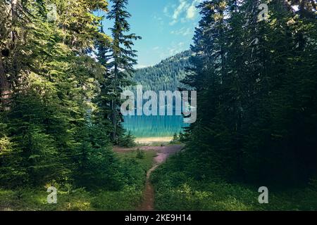 Lago incontaminato nelle North Cascades, Pacific Crest Trail, Washington, Stati Uniti Foto Stock