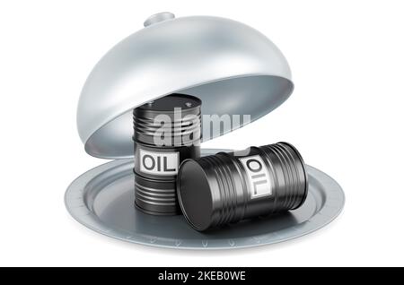 Ristorante cloche con botti di olio, 3D rendering isolato su sfondo bianco Foto Stock