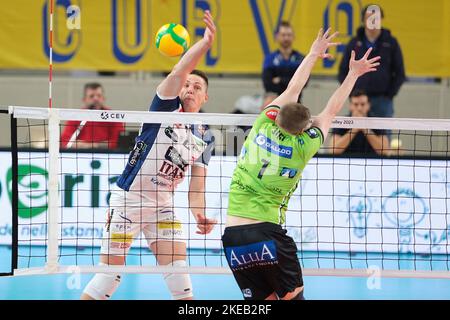 Trento, Italia, 10 novembre 2022ITAS Trentino VS Decospan VT Menen valido per la prima giornata di CEV Men Volley Champions League 2022 - Pool D del torneo il 10 novembre 2022 alla BLM Group Arena di Trento, Foto Stock