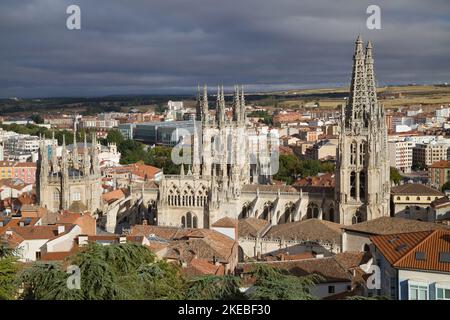 Cattedrale di Burgos dal Castello, Spagna. Foto Stock