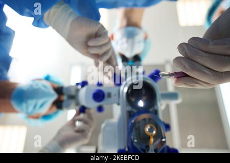 Funzionamento in ospedale, vista dal paziente Foto Stock