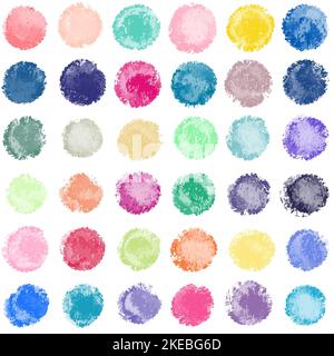 Cerchi multicolore di acquerello isolati su sfondo bianco. Tratti rotondi grafici, macchie di vernice digitali Foto Stock