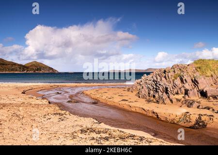 FireMorse Beach sulla costa nord-occidentale atlantica della Scozia Foto Stock
