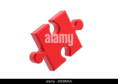 Puzzle rosso metallizzato jiggle pezzo isolato su sfondo bianco. rendering 3d Foto Stock