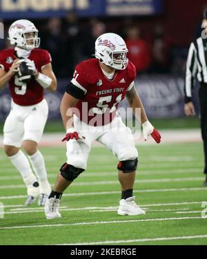 5 novembre 2022 - Fresno state Bulldogs offensivo lineman Mose Vavao (51) in un gioco tra i Fresno state Bulldogs e le Hawaii Rainbow Warriors al Valley Children's Stadium a Fresno, CA - Michael Sullivan/CSM Foto Stock