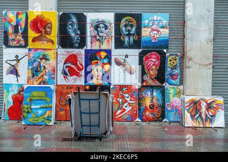 Nord America, Caraibi, grandi Antille, Isola di Hispaniola, Repubblica Dominicana, Santo Domingo, zona coloniale, pittura Naive in Calle El Conde Foto Stock
