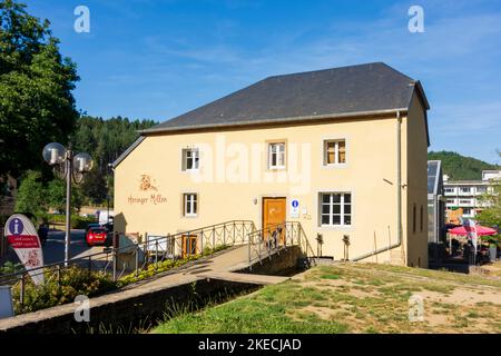 Waldbillig, centro turistico Heringer Millen nella valle Mullerthal (Mëllerdall, Müllerthal), piccola Svizzera (Petite Suisse Luxembourgeoise, Kleine Luxemburger Schweiz) in Lussemburgo Foto Stock