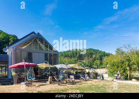 Waldbillig, centro turistico Heringer Millen nella valle Mullerthal (Mëllerdall, Müllerthal), piccola Svizzera (Petite Suisse Luxembourgeoise, Kleine Luxemburger Schweiz) in Lussemburgo Foto Stock