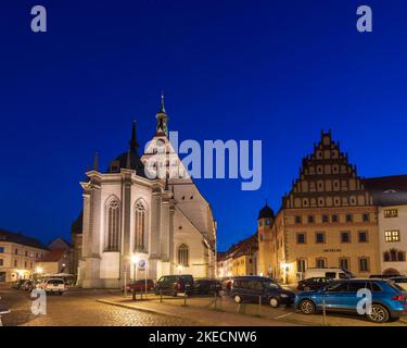 Freiberg, piazza Untermarkt, Cattedrale di Sachsen, Sassonia, Germania Foto Stock