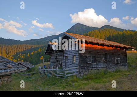 Serata all'Alpe Spitzner in Val d'Ulten, Alto Adige Foto Stock