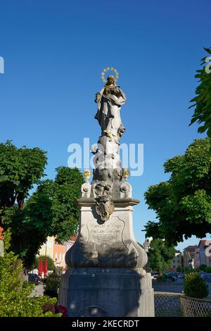 Germania, Baviera, alta Baviera, contea di Traunstein, Tittmoning, Piazza della città, Mariensäule Foto Stock