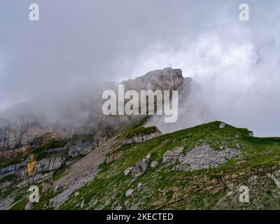 Sull'altopiano del Gottesacker, sotto l'Hohen Ifen, nelle Alpi di Allgäu. Foto Stock