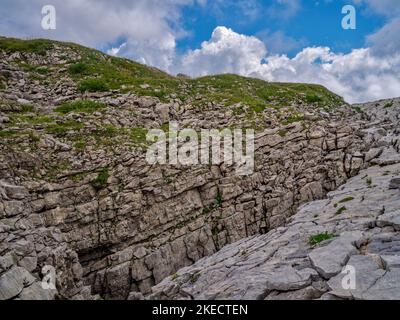 Sull'altopiano del Gottesacker, sotto l'Hohen Ifen, nelle Alpi di Allgäu. Foto Stock