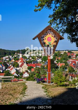 Asse visivo barocco in un paesaggio culturale storico, Welden nel Parco Naturale Augsburg Westliche Wälder. Foto Stock