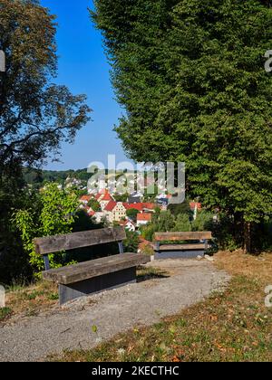 Asse visivo barocco in un paesaggio culturale storico, Welden nel Parco Naturale Augsburg Westliche Wälder. Foto Stock