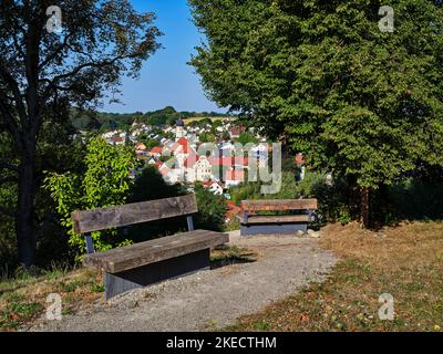 Asse visivo barocco in un paesaggio culturale storico, Welden nel Parco Naturale Augsburg Westliche Wälder. Foto Stock