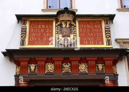 La cima dello Schweizertor, una porta della Corte Svizzera nel Palazzo Hofburg, Vienna, Austria Foto Stock