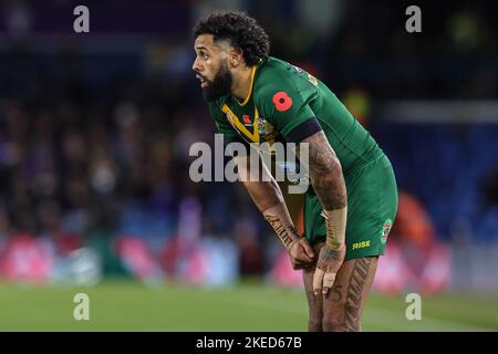 Leeds, Regno Unito. 11th Nov 2022. Leeds, Regno Unito. 11th Nov 2022. Josh Addo-Carr of Australia durante la Coppa del mondo di Rugby 2021 SemiFinal Match Australia vs Nuova Zelanda a Elland Road, Leeds, Regno Unito, 11th novembre 2022 (Photo by Mark Cosgrove/News Images) Credit: News Images LTD/Alamy Live News Foto Stock