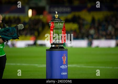 Leeds, Regno Unito. 11th Nov 2022. RLWC Trophy prima del 2021° incontro di semifinale della Coppa del mondo di Rugby League tra Australia e Nuova Zelanda a Elland Road, Leeds, venerdì 11th novembre 2022. (Credit: Trevor Wilkinson | NOTIZIE MI) Credit: NOTIZIE MI e sport /Alamy Live News Foto Stock