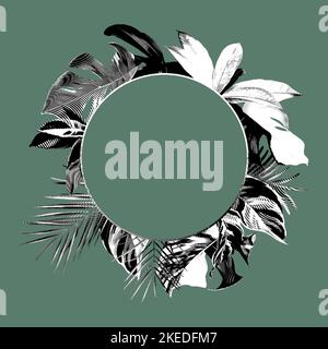 Cornice grafica realistica. Cornice tropicale con foglie di monstera e foglie di palma. Foto Stock