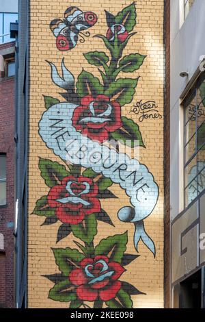 Red Flowers Street Art, Melbourne, Victoria, Australia Foto Stock