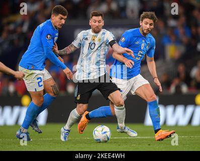 01 giu 2022 - Italia / Argentina - Finalissima 2022 - Stadio di Wembley Lionel messi durante la partita contro l'Italia allo Stadio di Wembley. Picture Credit : © Mark Pain / Alamy Foto Stock