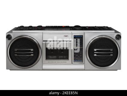 Ghetto retrò blaster isolato su bianco. Tracciato di ritaglio incluso. Foto Stock