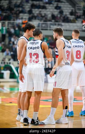 Atene, Grecia. 11th Nov 2022. Giocatori di Cazoo Baskonia durante l'Eurolega, turno 7, partita tra Panathinaikos Atene e Cazoo Baskonia allo stadio OAKA il 11 novembre 2022 ad Atene, Grecia. Credit: Independent Photo Agency/Alamy Live News Foto Stock