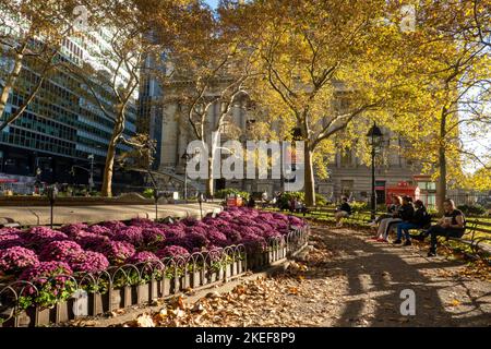 Bowling Green Park nel quartiere finanziario è il parco più antico di Manhattan, 2022, New York City, USA Foto Stock